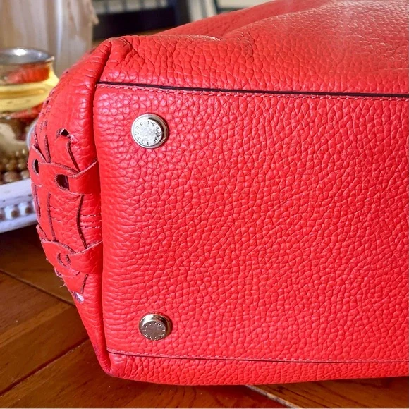 Henri BENDEL Orange Coral Leather Noho Novelty Gusset Large Braided Work Bag - Picture 8 of 16